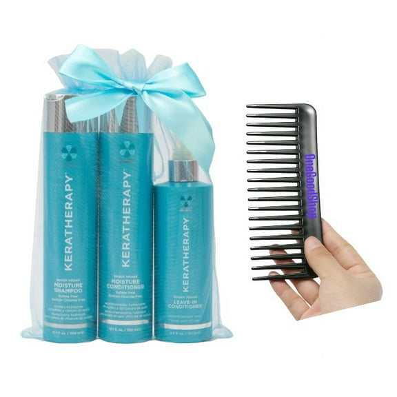 Keratherapy Keratin Infused Moisture Shampoo & Conditioner, 10 oz Plus Leave In Conditioner 8.5 oz, Holiday Collection Trio +Comb