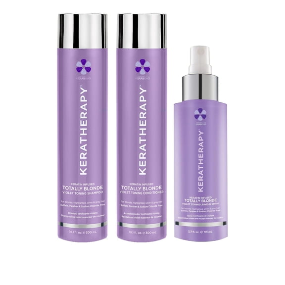 Keratherapy Totally Blonde Violet Toning Shampoo & Conditioner 10.1 oz Duo and Leave-in Spray - 3.7 oz