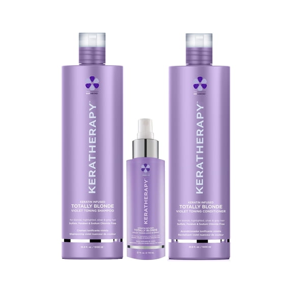 Keratherapy Totally Blonde Violet Toning Shampoo & Conditioner Liter Duo and Leave-in Spray 3.7 oz