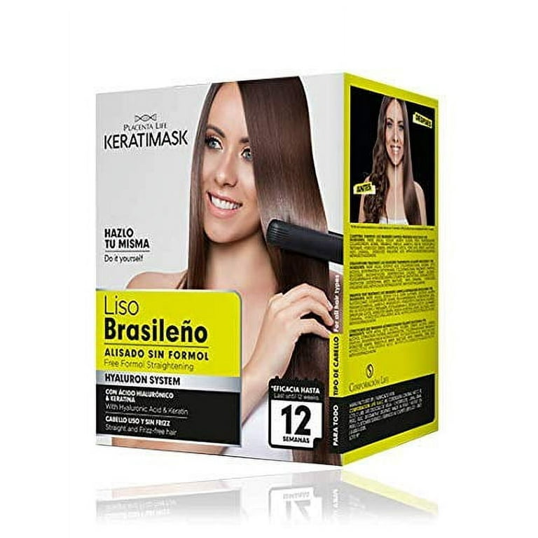 Keratimask Placenta Life Hair Straightening Treatment Brazilian Style Kit with Hyaluronic Acid Professional Results Straightens and Smooths Hair