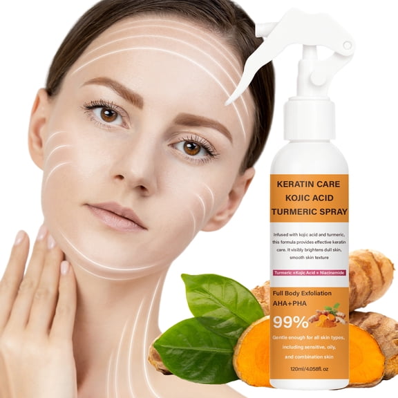 Keratin Care Kojic Acid Turmeric Spray Infused with Kojic Acid, Turmeric and Niacinamide for Full Body Exfoliation with AHA+PHA, Brightens Dull Skin, Smooths Skin Texture, Gentle for All Skin Types