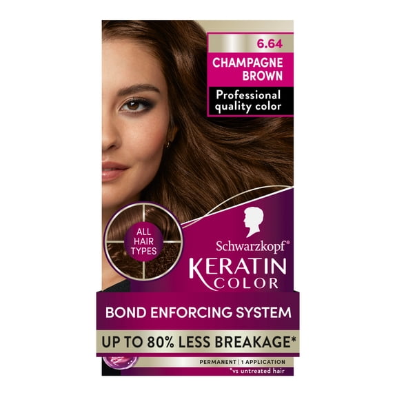 Schwarzkopf Keratin Hair Dye 6.64 Champagne Brown, Permanent Hair Color, 1 Use