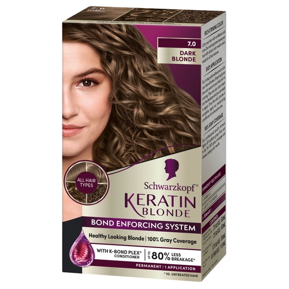 Schwarzkopf Keratin Blonde Hair Dye Dark Blonde 7.0, Permanent Color, 1 Use