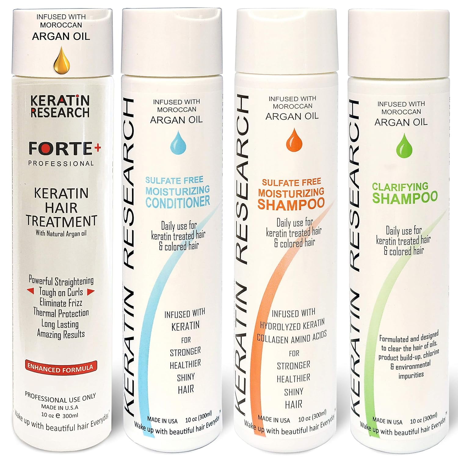 Keratin Forte Extra Strength Brazilian Keratin Hair Treatment Straightening Kit Complex Blowout Treatment Natural Organic Results with Clarifying Moisturizing Shampoo Conditioner (4x10oz)