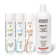 Keratin Forte Extra Strength Brazilian Keratin Hair Treatment Straightening Kit Complex Blowout Treatment Natural Organic Results with Clarifying Moisturizing Shampoo Conditioner 32oz+3x10oz