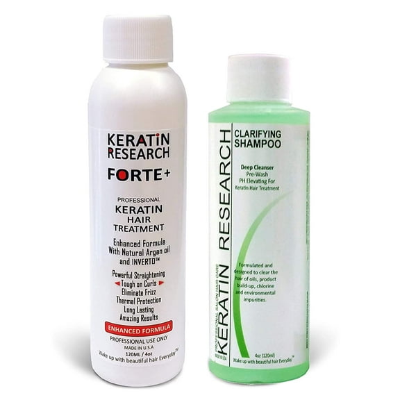 Keratin Forte Extra Strength Brazilian Keratin Hair Treatment Straightening Kit Complex Blowout Treatment Professional Grade Natural Organic Results Keratina Brasilera Para Alisar el Pelo (4oz+4oz)