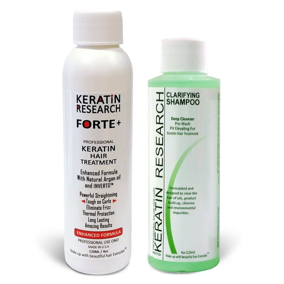 Keratin Research Forte Plus, Extra Strength Keratin Blowout Hair Treatment 120ml Kit with Clarifying Shampoo