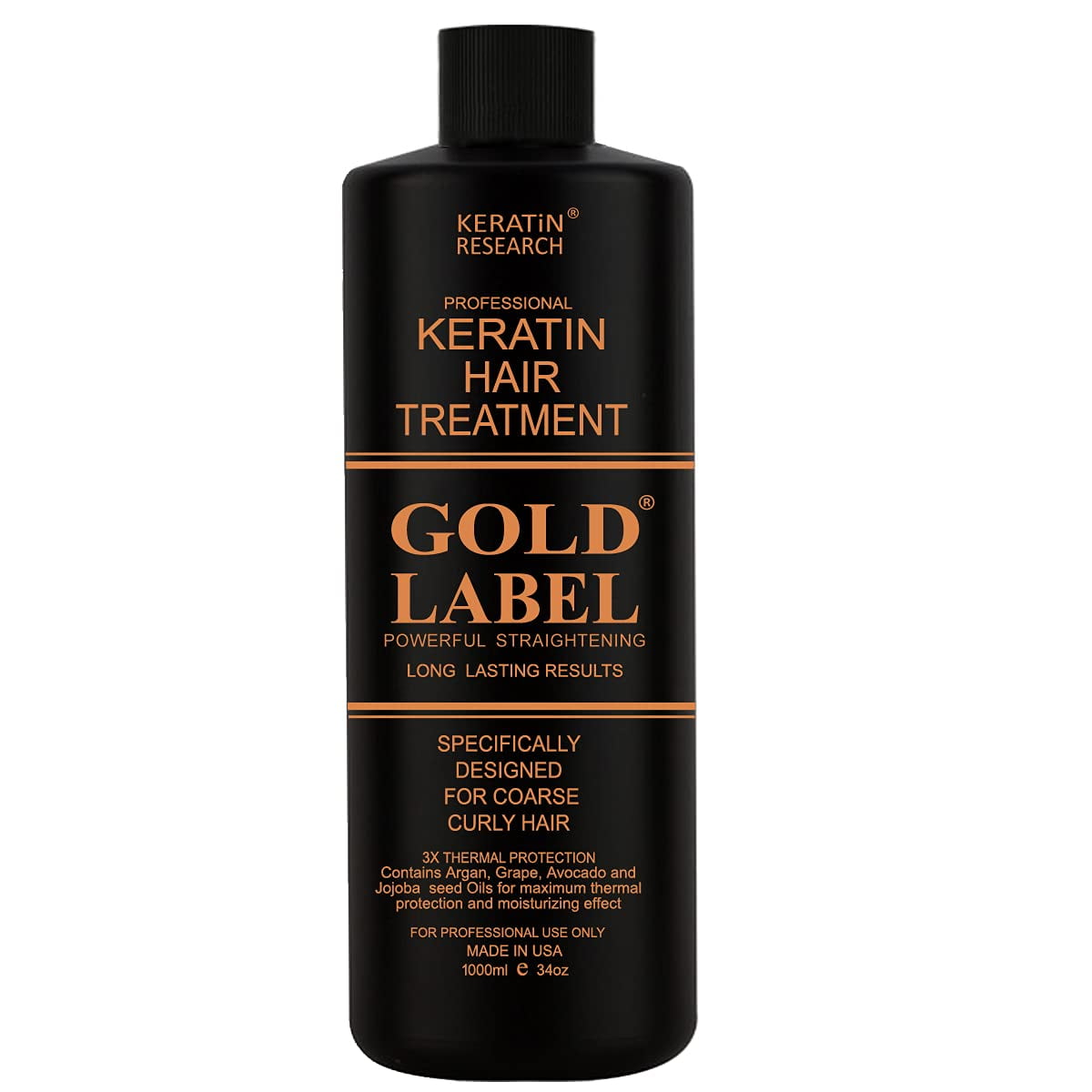 Keratin Research Gold Label Brazilian Keratin Hair Treatment Straightening Complex Blowout Natural Organic Results. Effective Any All Hair Types Coarse Thick Kinky Curly Damaged Colored Bleached 32oz