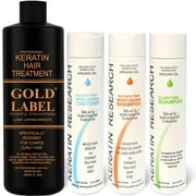 Keratin Research Gold Label Brazilian Keratin Hair Treatment Straightening Complex Blowout Organic Results. Effective Any All Hair Types Coarse Thick Kinky Curly Damaged Colored Bleached 32oz + 3x10oz