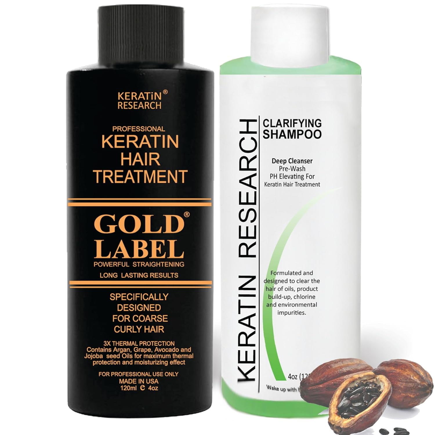 Keratin Research Gold Label Brazilian Keratin Hair Treatment Straightening Complex Blowout Organic Results. Effective Any All Hair Types Coarse Thick Kinky Curly Damaged Colored Bleached (4oz+4oz)