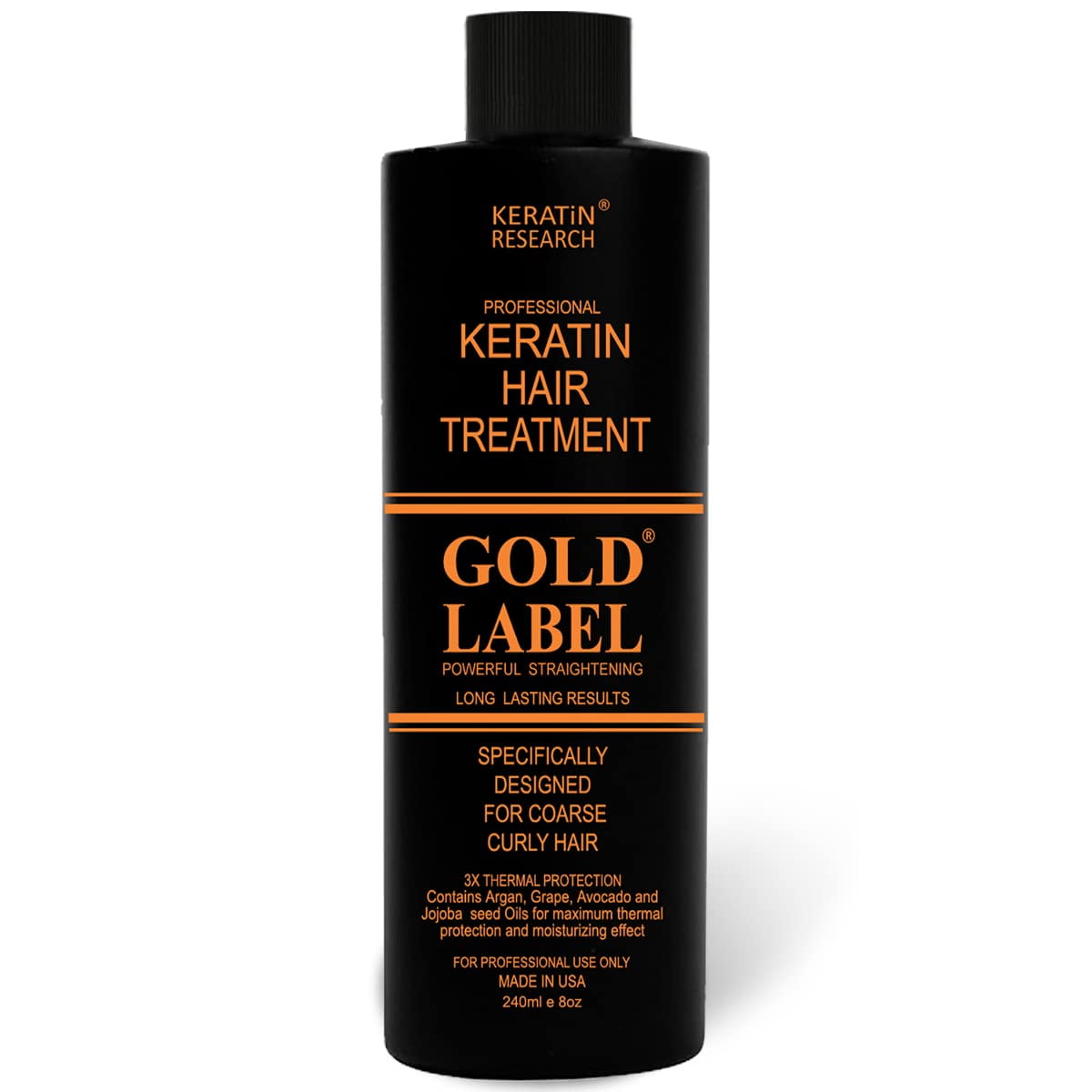 Keratin Research Gold Label Brazilian Keratin Hair Treatment Straightening Complex Blowout Natural Organic Results. Effective Any All Hair Types Coarse Thick Kinky Curly Damaged Colored Bleached (8oz)