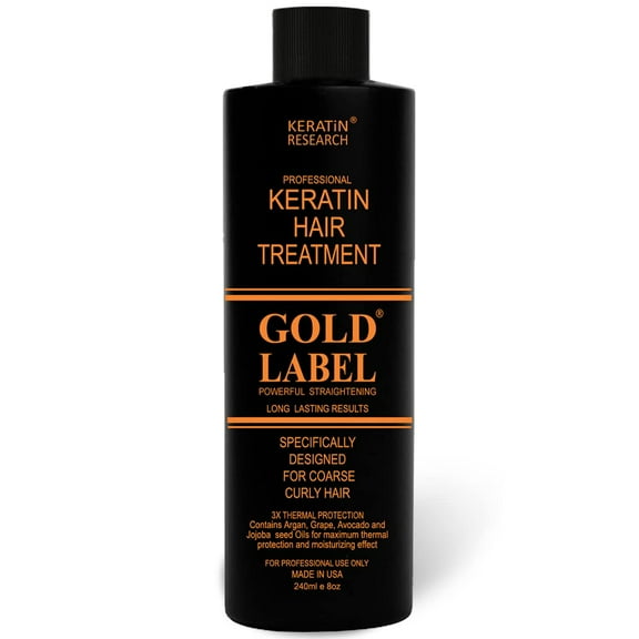 Keratin Research Gold Label Brazilian Keratin Hair Treatment Straightening Complex Blowout Natural Organic Results. Effective Any All Hair Types Coarse Thick Kinky Curly Damaged Colored Bleached (8oz)