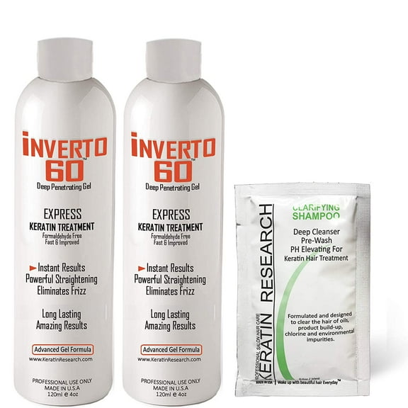 Keratin Research INVERTO 60 Formaldehyde-Free Brazilian Keratin Hair Treatment Straightening Complex Blowout Treatment Kit Natural Organic Results Argan Oil Keratina Brasilera Alisar el Pelo (8oz+2oz)