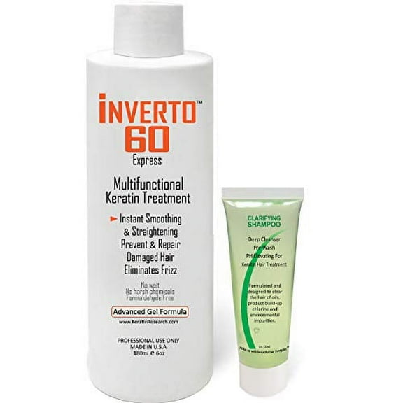 Keratin Research INVERTO 60 Formaldehyde-Free Brazilian Keratin Hair Treatment Straightening Complex Blowout Treatment Kit Natural Organic Results Argan Oil Keratina Brasilera Alisar el Pelo (6oz+1oz)