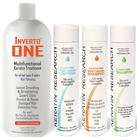 Keratin Research INVERTO ONE 1000ml Set with Shampoos and Conditioner Formaldehyde-Free Professional Results Straighten and Smooths hair