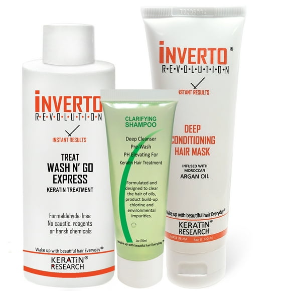 Keratin Research Inverto Revolution Treat Wash N' Go Formaldehyde Free Keratin Hair Treatment with Inverto 120ml Includes Mask and Clarifying Shampoo