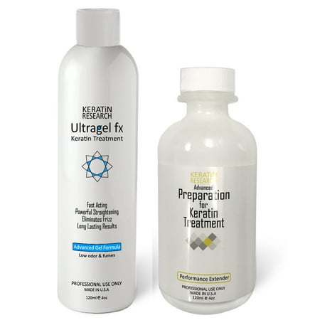 Keratin Research UltraGel FX Brazilian Keratin Blowout Hair Treatment 120ml with Advanced Gel and Pre-Treatment Booster For Best Results All Hair Types including Coarse Curly Black Dominican Brazilian