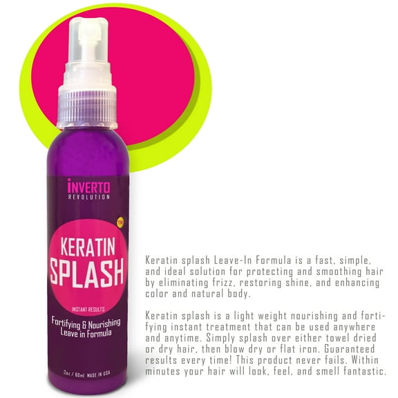 Keratin Splash Leave-In Formula is a Miracle Serum Fast, Simple, and ideal Solution for Protecting & Softening, Eliminating Frizz. contains Keratin, Collagen & Natural Moroccan Argan oil (2oz (60ml))