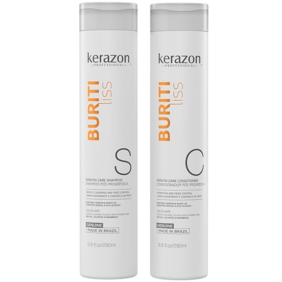 Kerazon Sulfate Free Anti Frizz Color Safe Brazilian Keratin Blowout Maintenance Care Shampoo & Conditioner DUAL pack 9.8oz.