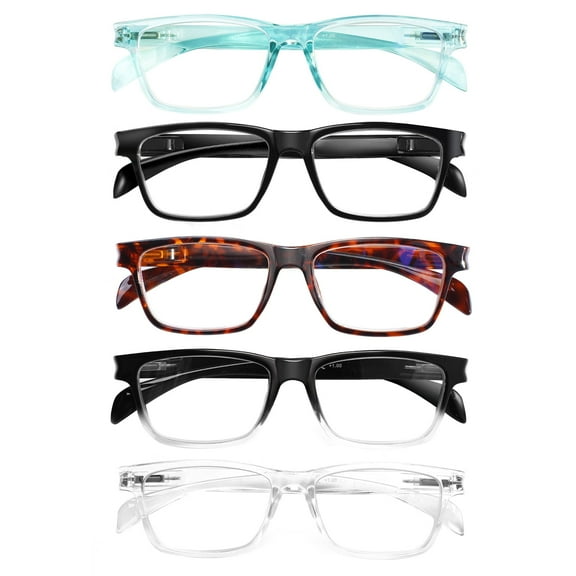 Kerecsen 5 Pack Reading Glasses for Women Men Blue Light Blocking Rectangular Reader+125