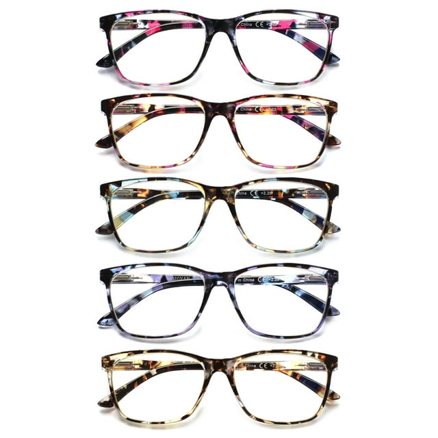 Kerecsen 5 Pack Ladies Reading Glasses Blue Light Blocking Pattern Print Eyeglasses 7270