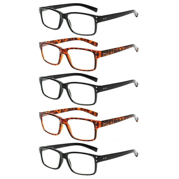 Kerecsen Men Reading Glasses Spring Hinge,5 Pack, Black Demi