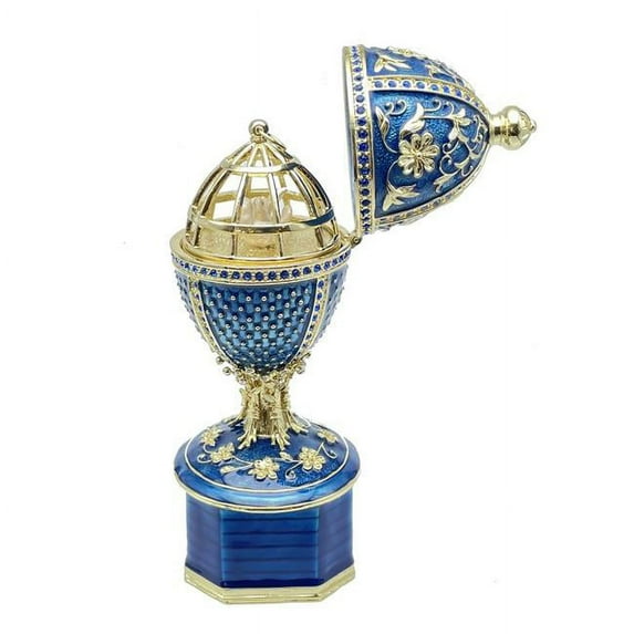 Keren Kopal Blue Faberge Egg with Doves Trinket Enamel Painted Jewelry Box with Austrian Crystals
