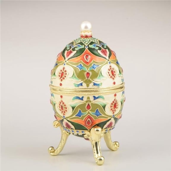 Keren Kopal E2034 Colorful Russian Egg Enamel Painted Trinket Box with Austrian Crystals