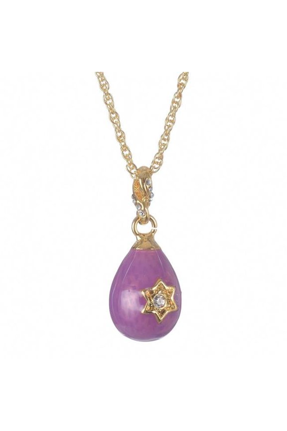 Egg with Star of David Pendant Gold Necklace, Purple