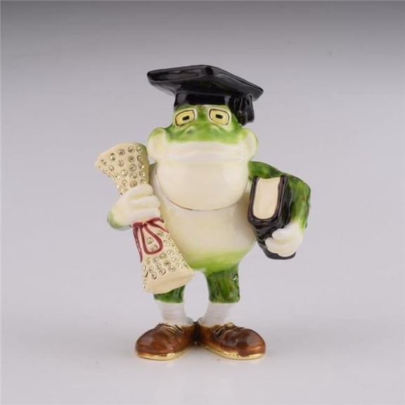Keren Kopal F1964 Frog Graduating Student Enamel Painted Trinket Box with Austrian Crystals