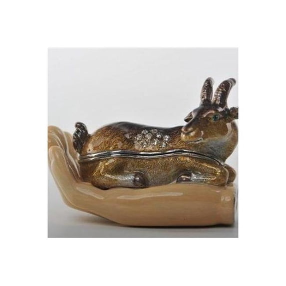 Keren Kopal ZD805 Zodiac Ram Laying on Hand Enamel Painted Trinket Box with Austrian Crystals