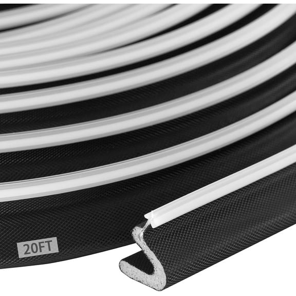 Kerf Weather Stripping Door Seal 20FT Black PVC Door Seal Strip for Large Gap Noise Reduction, Weatherproof & Insulation