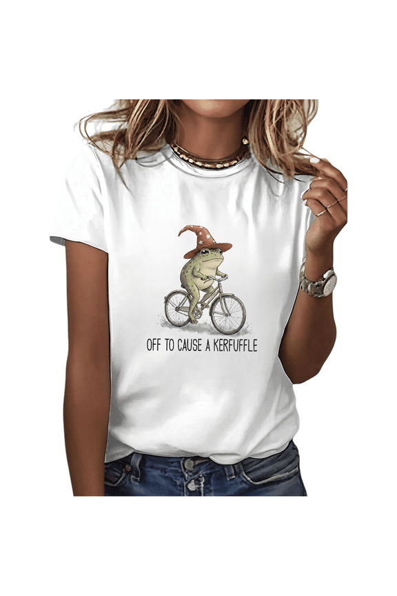 Kerfuffle Frog Witch White S-5XL Cotton Humorous Graphic T-shirt Women Hangout Tops