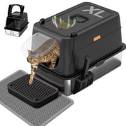 Kerhouze Stainless Steel Litter Box with Lid Enclosed Large Cat Litter Box with Poop Scooper Black