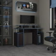 thumbnail image 1 of Keria 47" Black Gamer Desk - 2-Tier with Shelves &amp; PC Stand, MDF Modern Office Setup, Colombia Made, Spacious Design for Monitors &amp; Accessories, Black Finish, 1 of 8