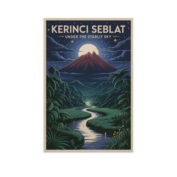 Kerinci Seblat National Park Night Sky Vintage Travel Poster Sumatra Indonesia Retro Jungle Adventure Wall Art Canvas Poster