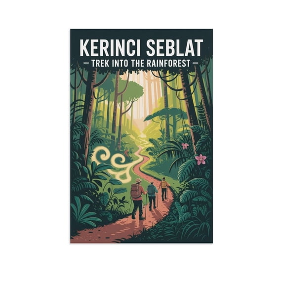Kerinci Seblat National Park Trekking Vintage Travel Poster Sumatra Indonesia Retro Jungle Hiking Adventure Wall Art Print Poster