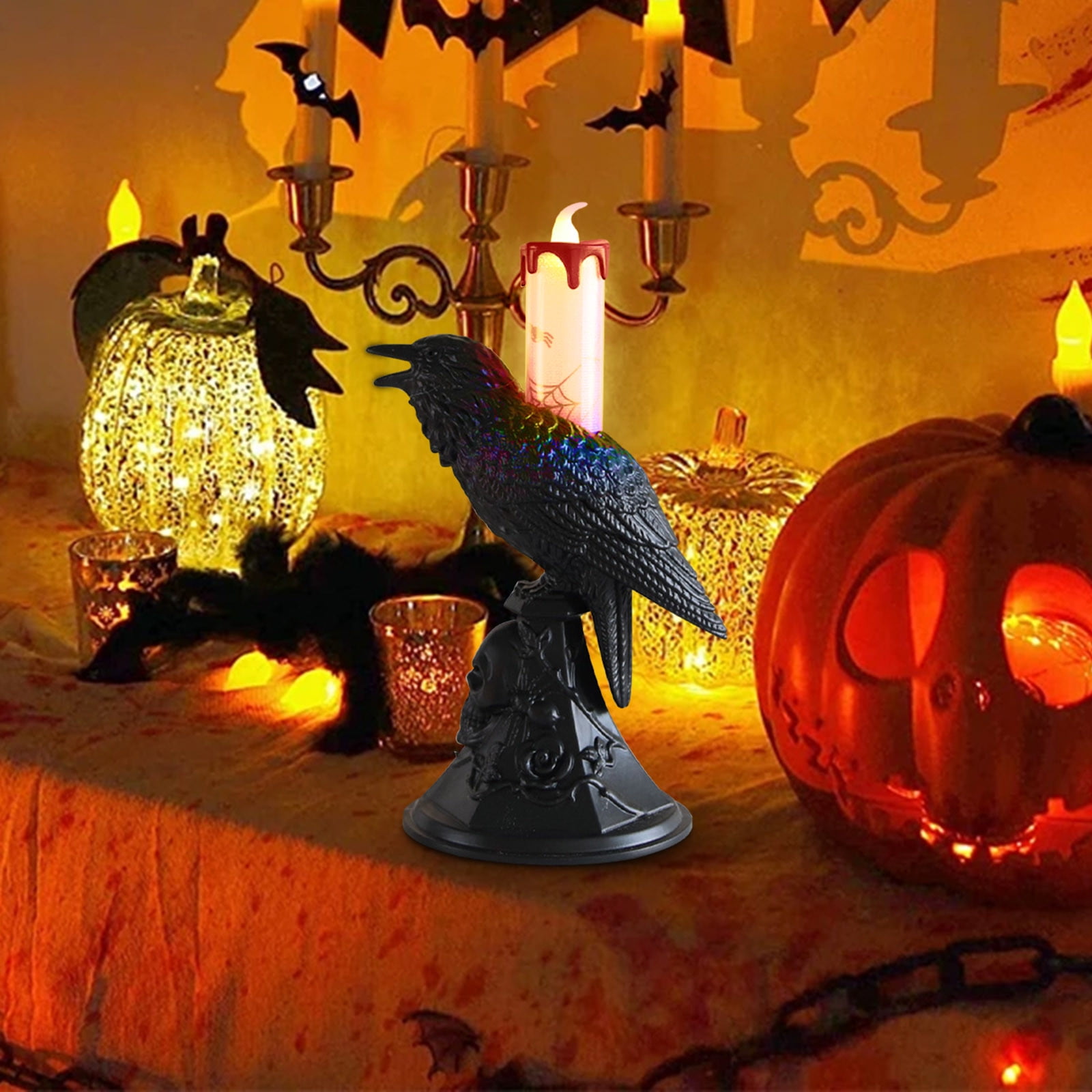 KerineCC Black Crow Halloween Flameless Candles, Black Bird Skull