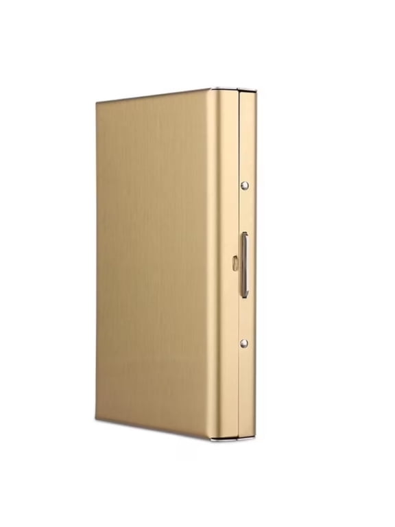 - Slim Metal Card Holder Wallet with Secure Push-Button Closure