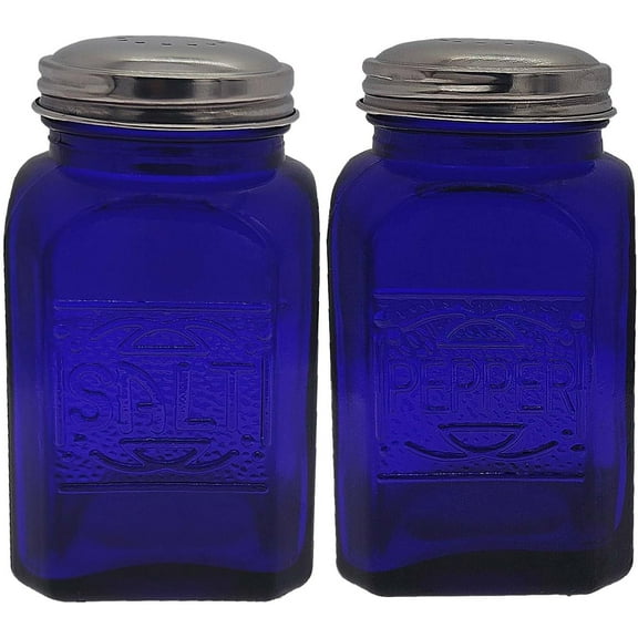 Kerixi Depression Style Salt and Pepper Shakers Blue Glass