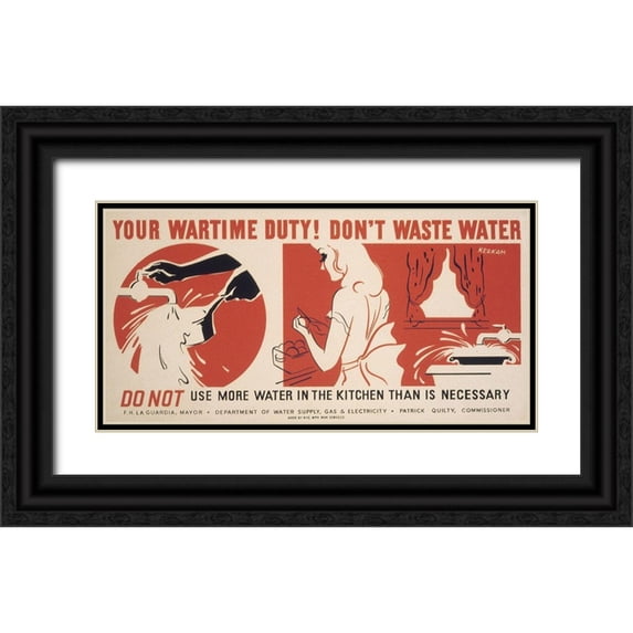 Kerkam, Earl 14x9 Black Ornate Wood Framed with Double Matting Museum Art Print Titled - Do not use more water in the kitchen than is necessary