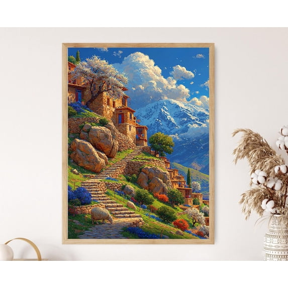 Kermanshah Zagros Village Spring Hills Illustration Poster , Poster ...