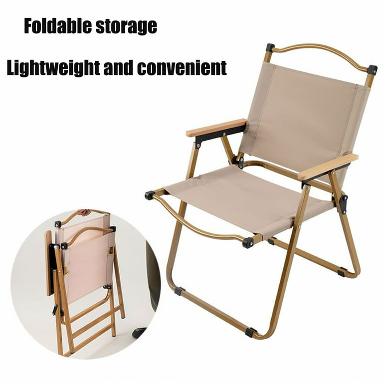Beige Steel Folding Camping Chair with Handle