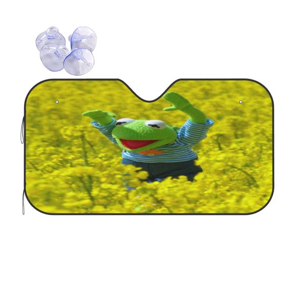 Ker-mit The Fro Car Windshield Sunshade Front Window Sun Shades Folding Block Uv Rays Visor Protector Sun Shield Gifts for Sedan Truck Suv Auto Accessories