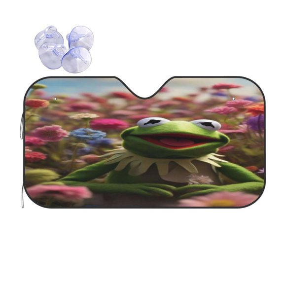 Ker-mit The Fro Car Windshield Sunshade Front Window Sun Shades Folding Block Uv Rays Visor Protector Sun Shield Gifts for Sedan Truck Suv Auto Accessories