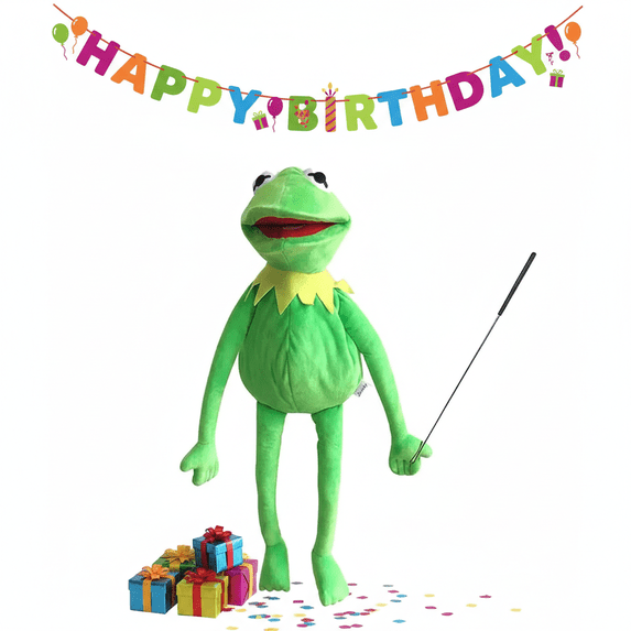 Kermit Frog Hand Puppet, 24 Inch Soft Plush Toy with Control Rod , Green Frog Muppet with Movable Mouth for Boys Girls