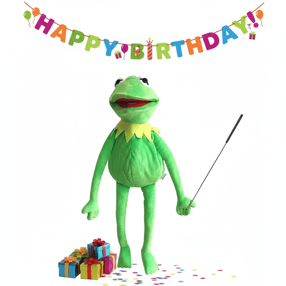 Kermit Frog Hand Puppet, 24 Inch Soft Plush Toy with Control Rod , Green Frog Muppet with Movable Mouth for Boys Girls