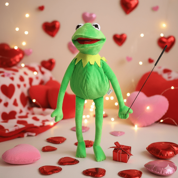 Kermit Frog Puppet with Puppets Control Rod & 50 Pcs Kermit The Frog Puppet Stickers, Hand Kermit Puppet Soft Stuffed Plush Toy for Boys & Girls - 24 Inches