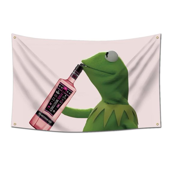 Kermit Pink Meme Flag 3x5 Ft Durable Wall Decor with Brass Grommets