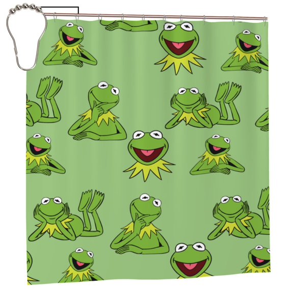 Ker-mit The Fro Shower Curtain Cartoon Decorative Bath Curtain Anime Shower Curtain 72inch Polyester Fabric Waterproof Bathroom Curtain with 12 Hooks